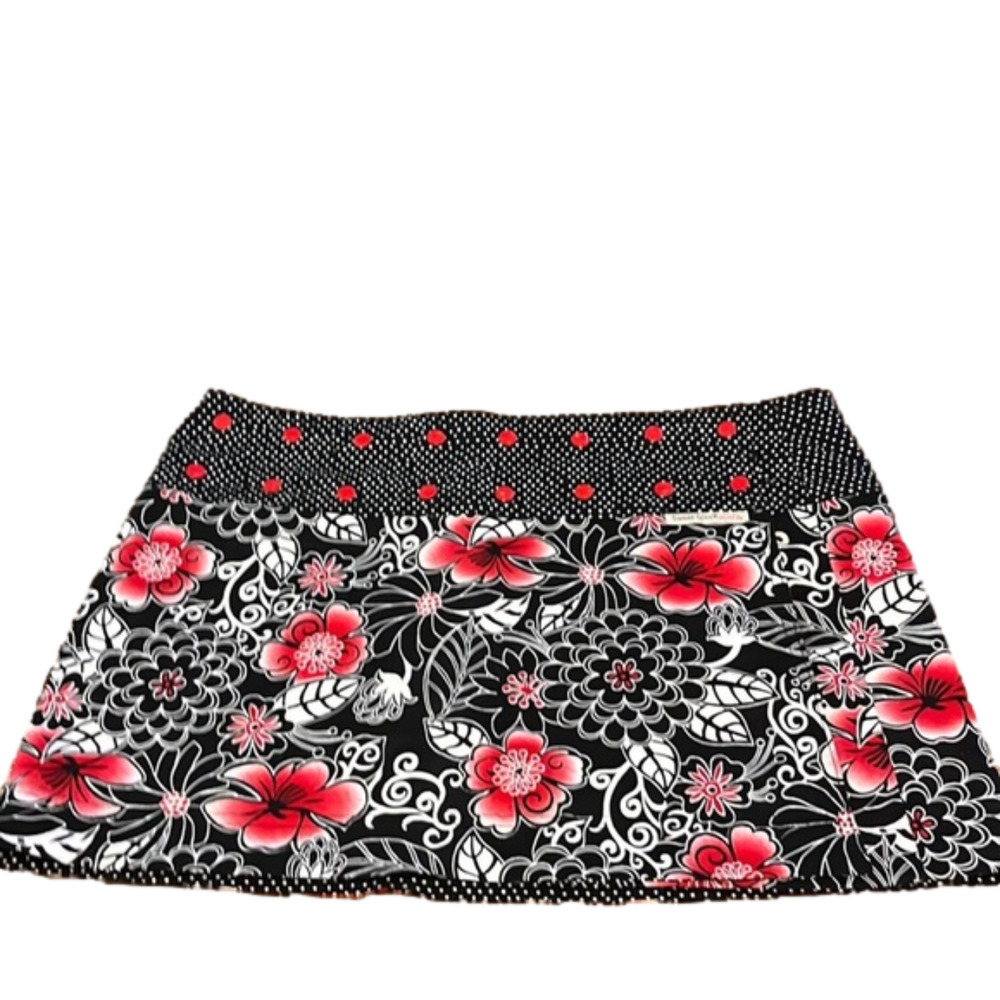 Floral Black and Red A-Line Skirt